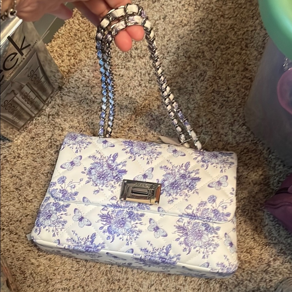 Floral White and Purple Women's Bag